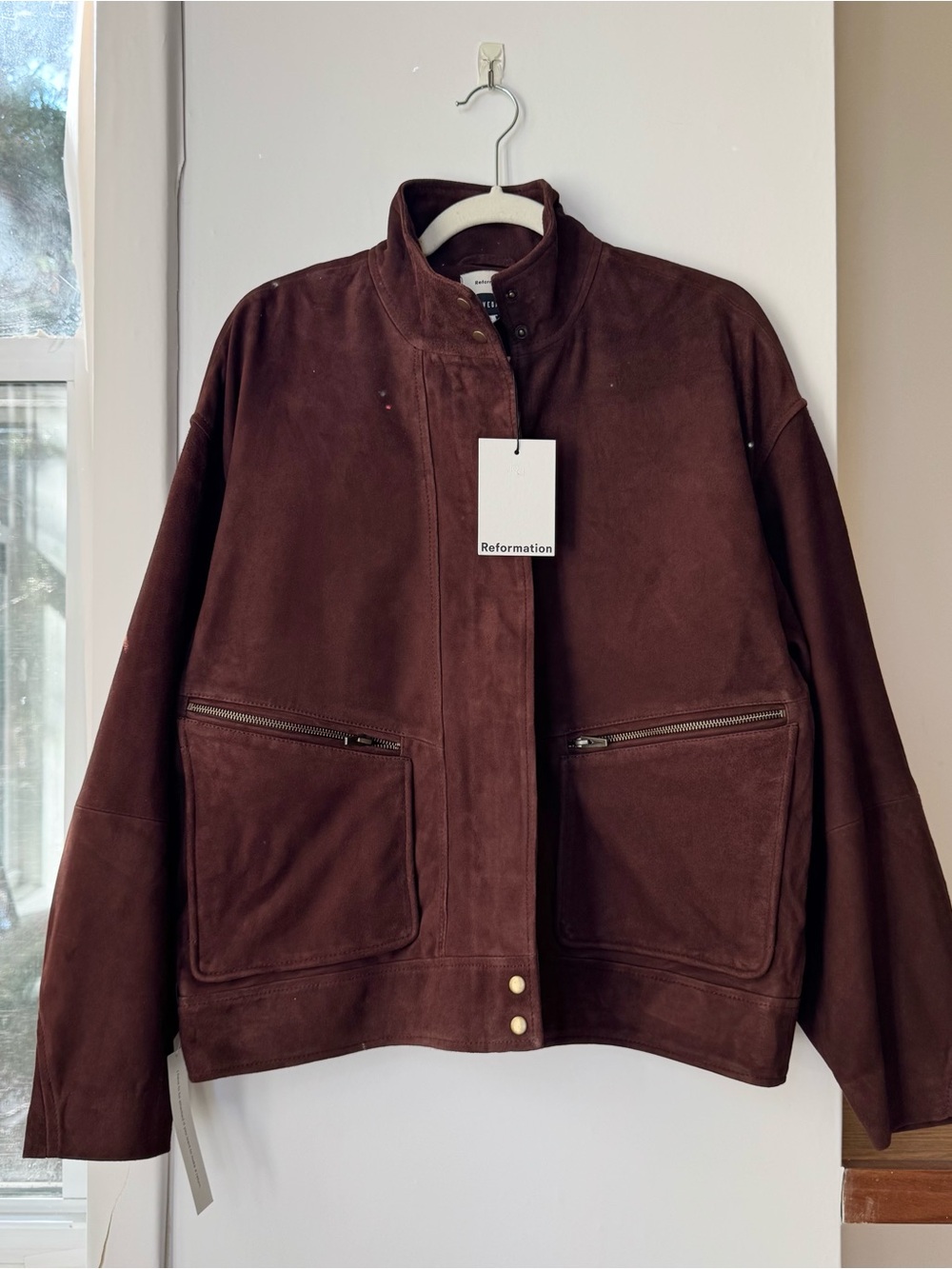 NWT Reformation Veda Harrison Suede Oversized Bomber Jacket Cranberry